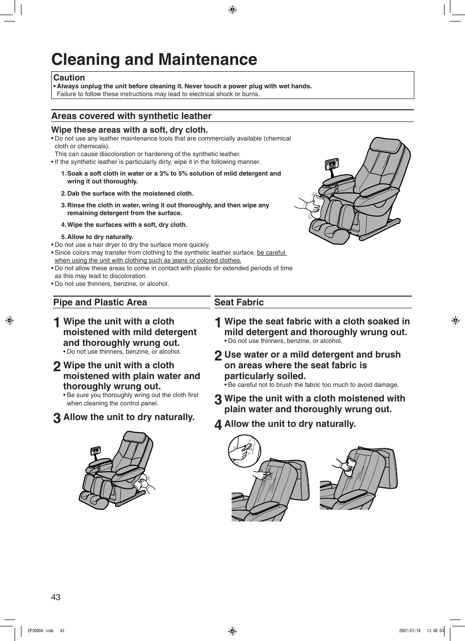 Cleaning and maintenance | Panasonic EP30004 User Manual | Page 44 / 49