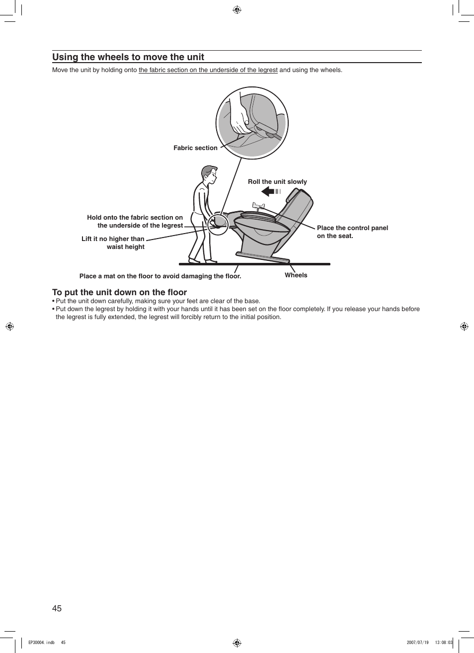 Using the wheels to move the unit | Panasonic EP30004 User Manual | Page 46 / 49