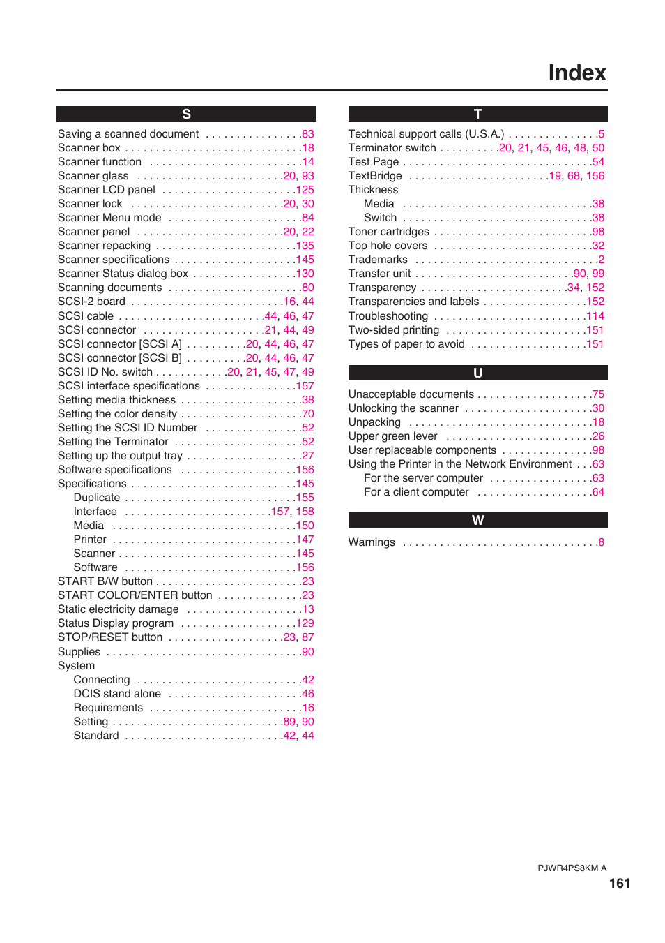 Index | Panasonic KX-PS8000 User Manual | Page 161 / 161