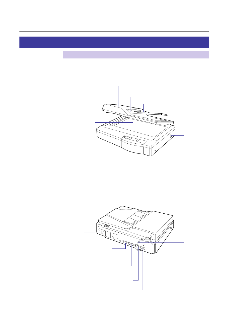 Part names, Scanner, Before you start | Part names scanner, Front side view ■ rear side view | Panasonic KX-PS8000 User Manual | Page 20 / 161