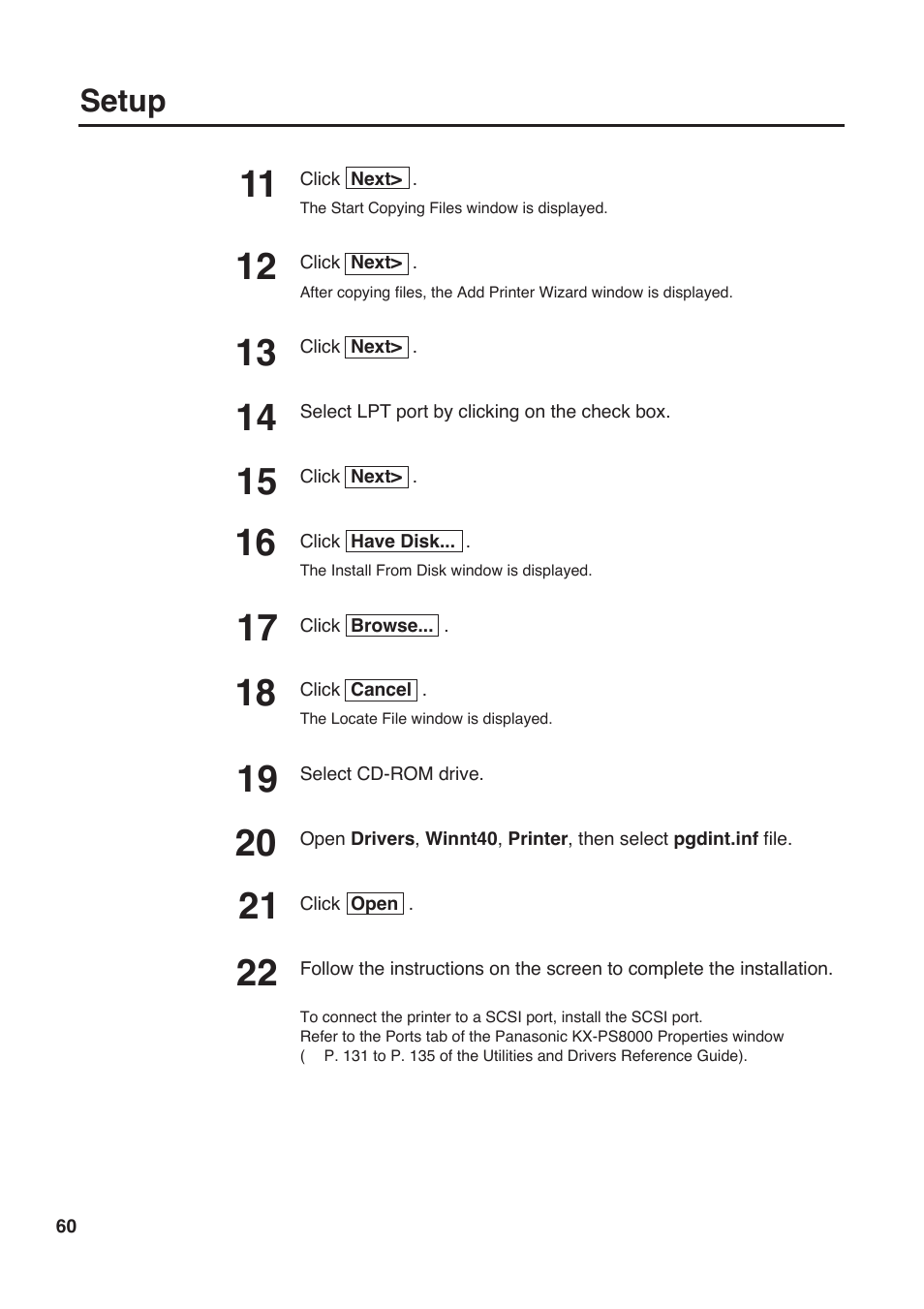 Setup | Panasonic KX-PS8000 User Manual | Page 60 / 161