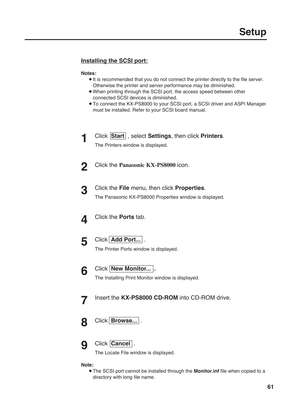 Setup | Panasonic KX-PS8000 User Manual | Page 61 / 161