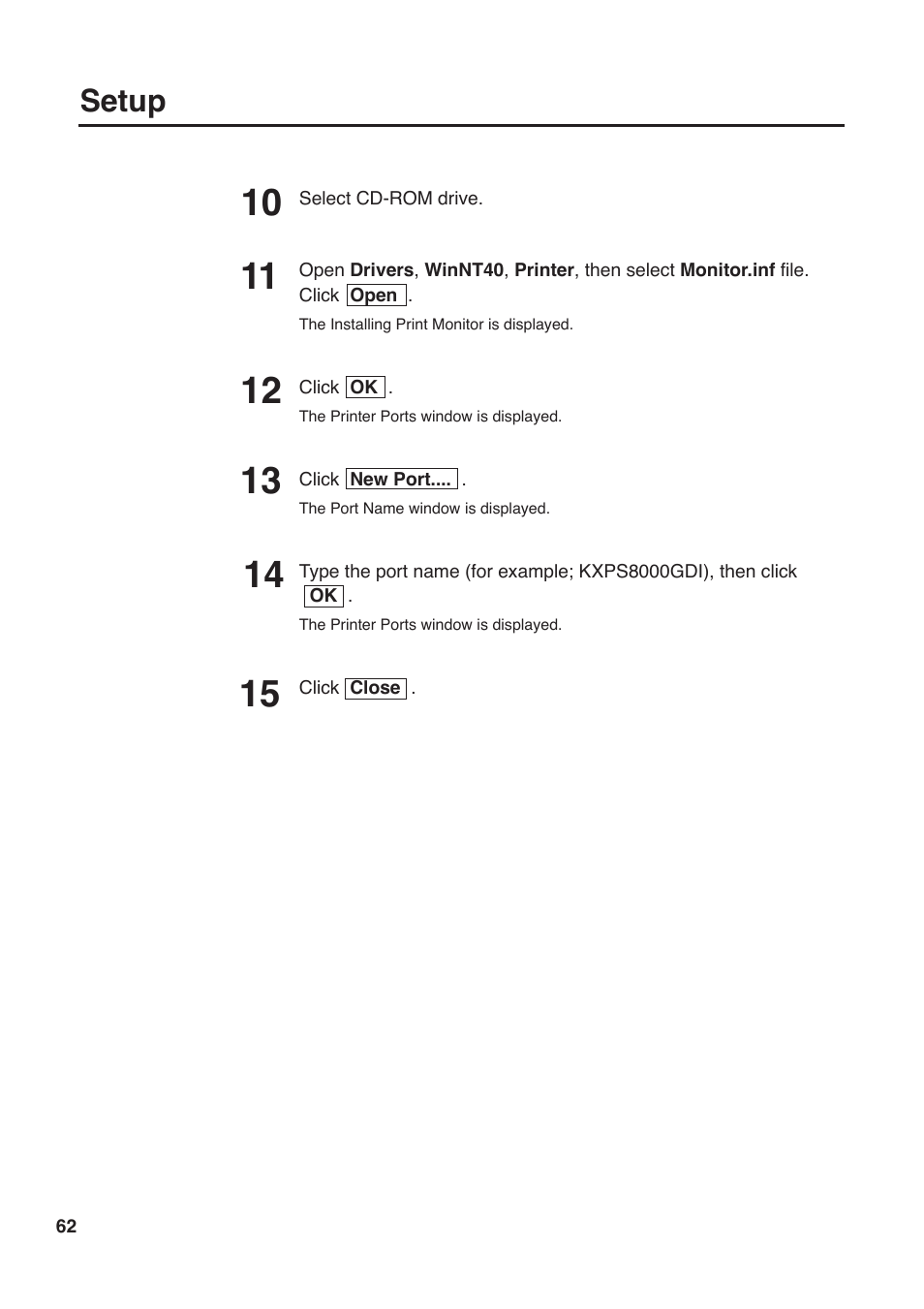 Setup | Panasonic KX-PS8000 User Manual | Page 62 / 161