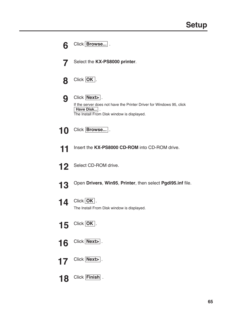 Setup | Panasonic KX-PS8000 User Manual | Page 65 / 161