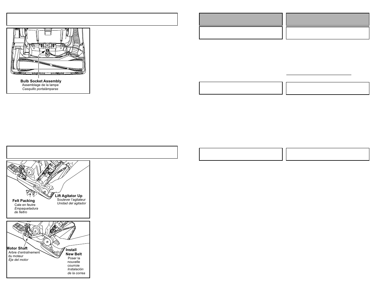 Replacing headlight bulb, Replacing belt, Para operar la aspiradora fonctionnement | Panasonic MC-V5261 User Manual | Page 28 / 48