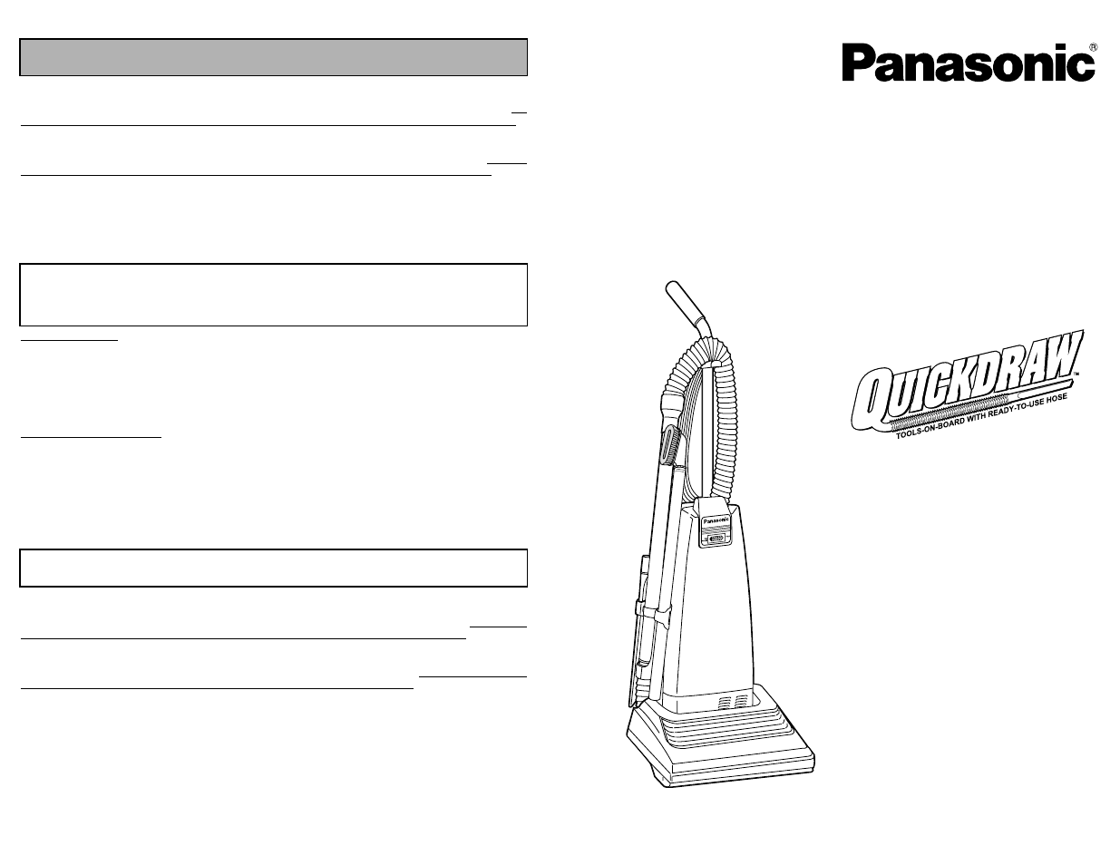 What to do when service is needed, Service apres-vente, Cuando necesita servicio | Mc-v5261, Aspiradora, Vacuum cleaner aspirateur | Panasonic MC-V5261 User Manual | Page 48 / 48