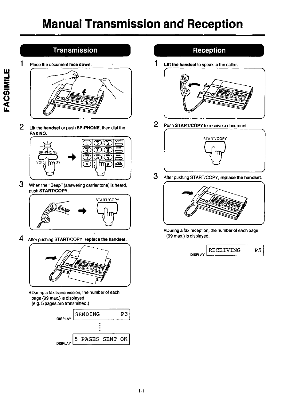 Transmission, Reception, Transmission -1 reception -1 | Cd(d cd, D cd cdcocd, Manual transmission and reception | Panasonic KXF120 User Manual | Page 10 / 54