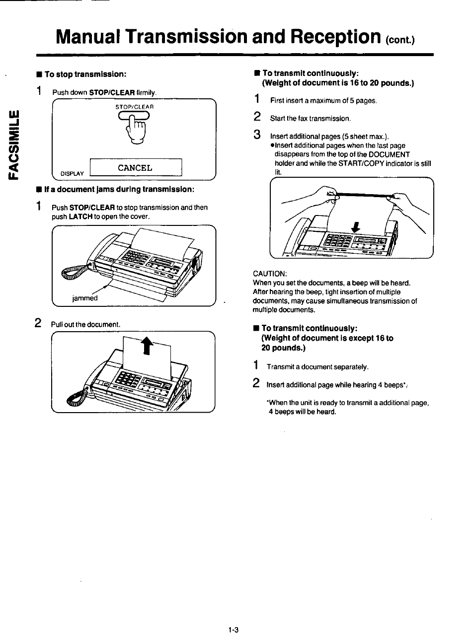 To transmit continuously, Manual transmission and reception, Uj co | Cont.) | Panasonic KXF120 User Manual | Page 12 / 54