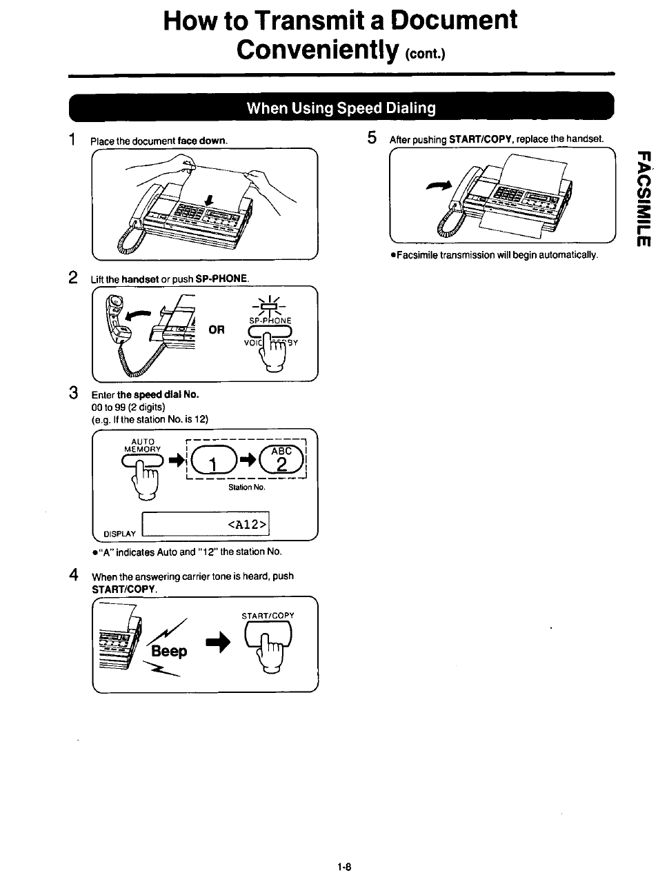 When using speed dialing, When using speed dialing -8, How to transmit a document conveniently | Panasonic KXF120 User Manual | Page 17 / 54