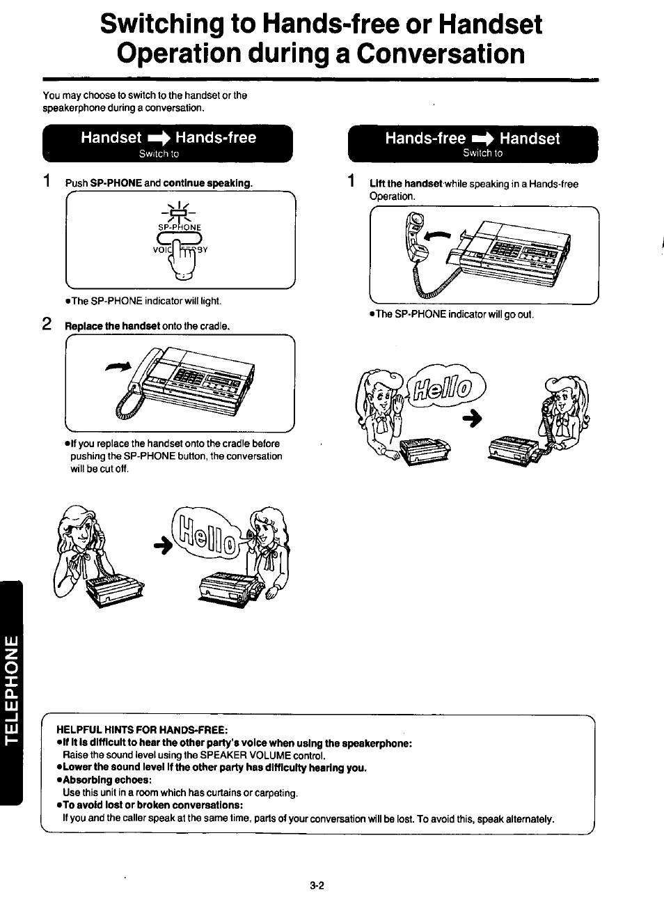 Handset ^ hands-free, Hands-free ^ handset, Handset to hands-free -2 hands-free to handset -2 | Hands-free, Handset | Panasonic KXF120 User Manual | Page 42 / 54