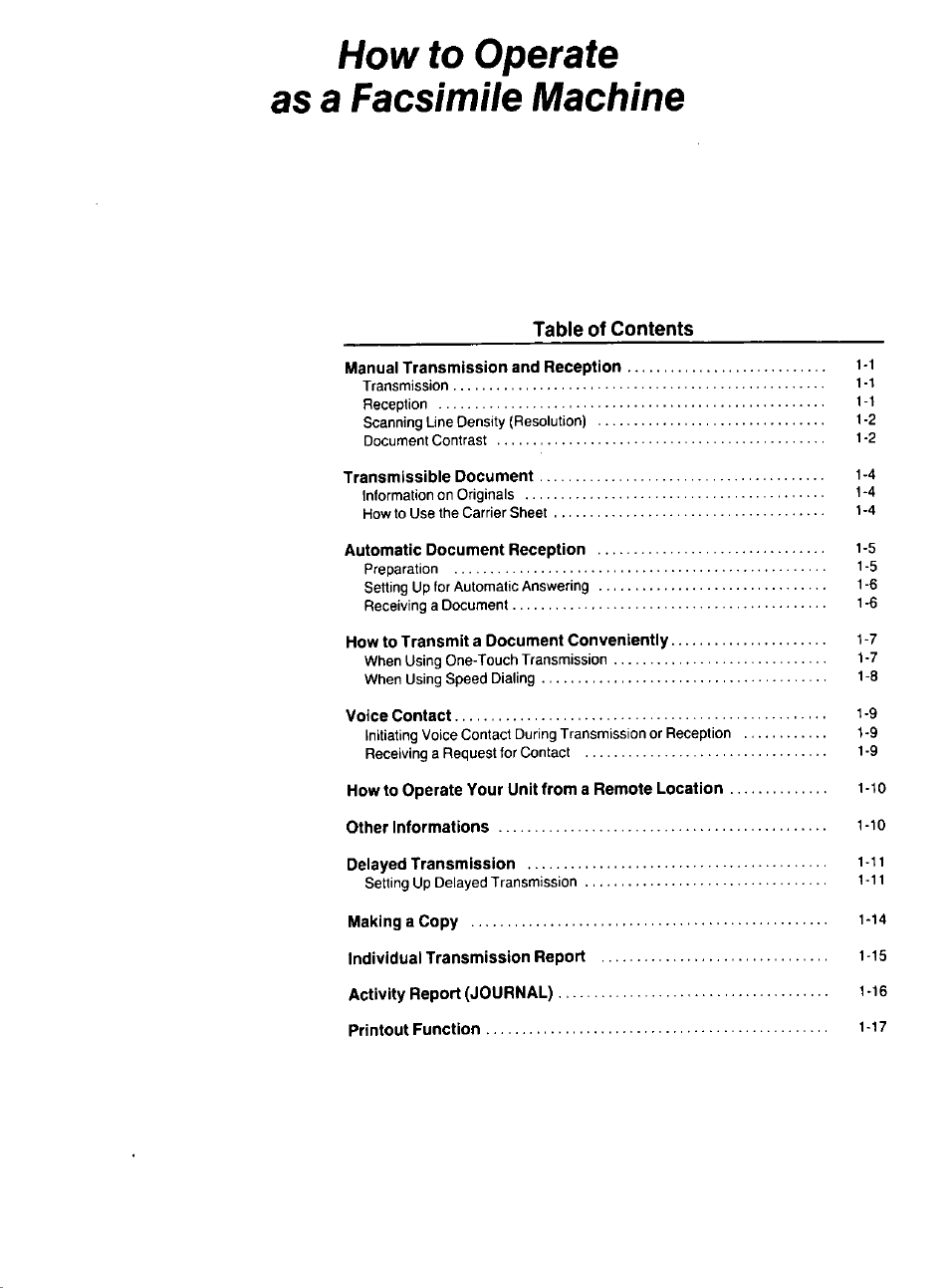 How to operate as a facsimile machine | Panasonic KXF120 User Manual | Page 9 / 54