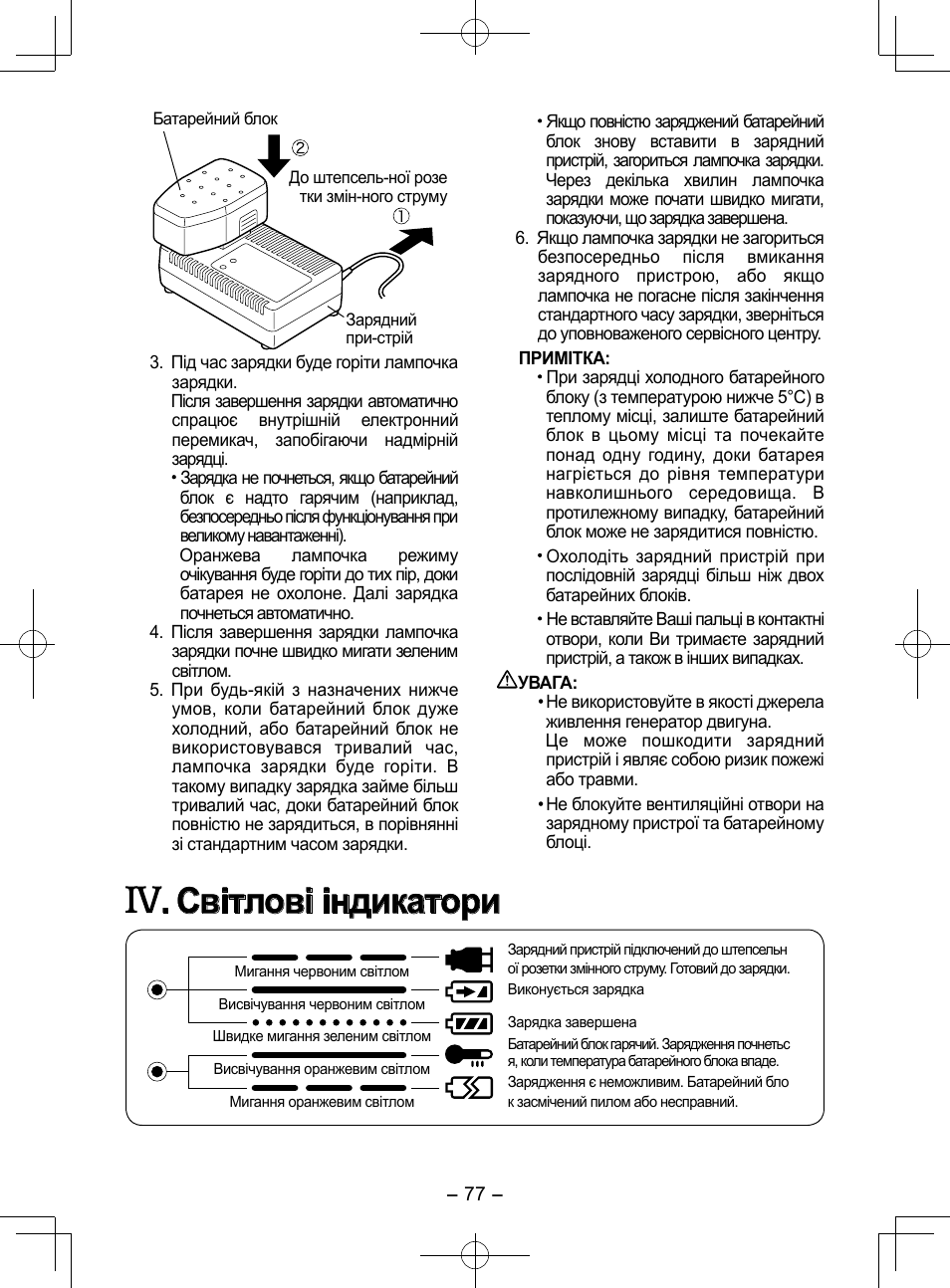 Світлові індикатори | Panasonic EY3544 User Manual | Page 77 / 80