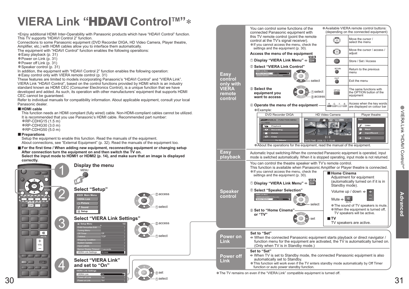 Viera link “ control | Panasonic Vieta TX-32LXD70A User Manual | Page 16 / 20