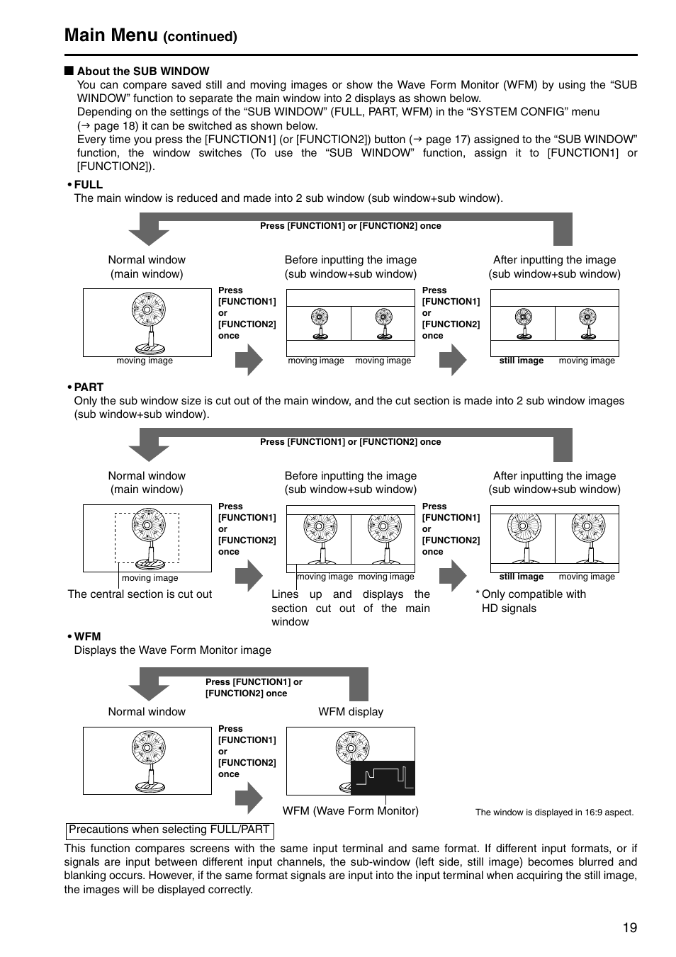 Main menu, Continued) | Panasonic BT-LH1700WP User Manual | Page 19 / 30