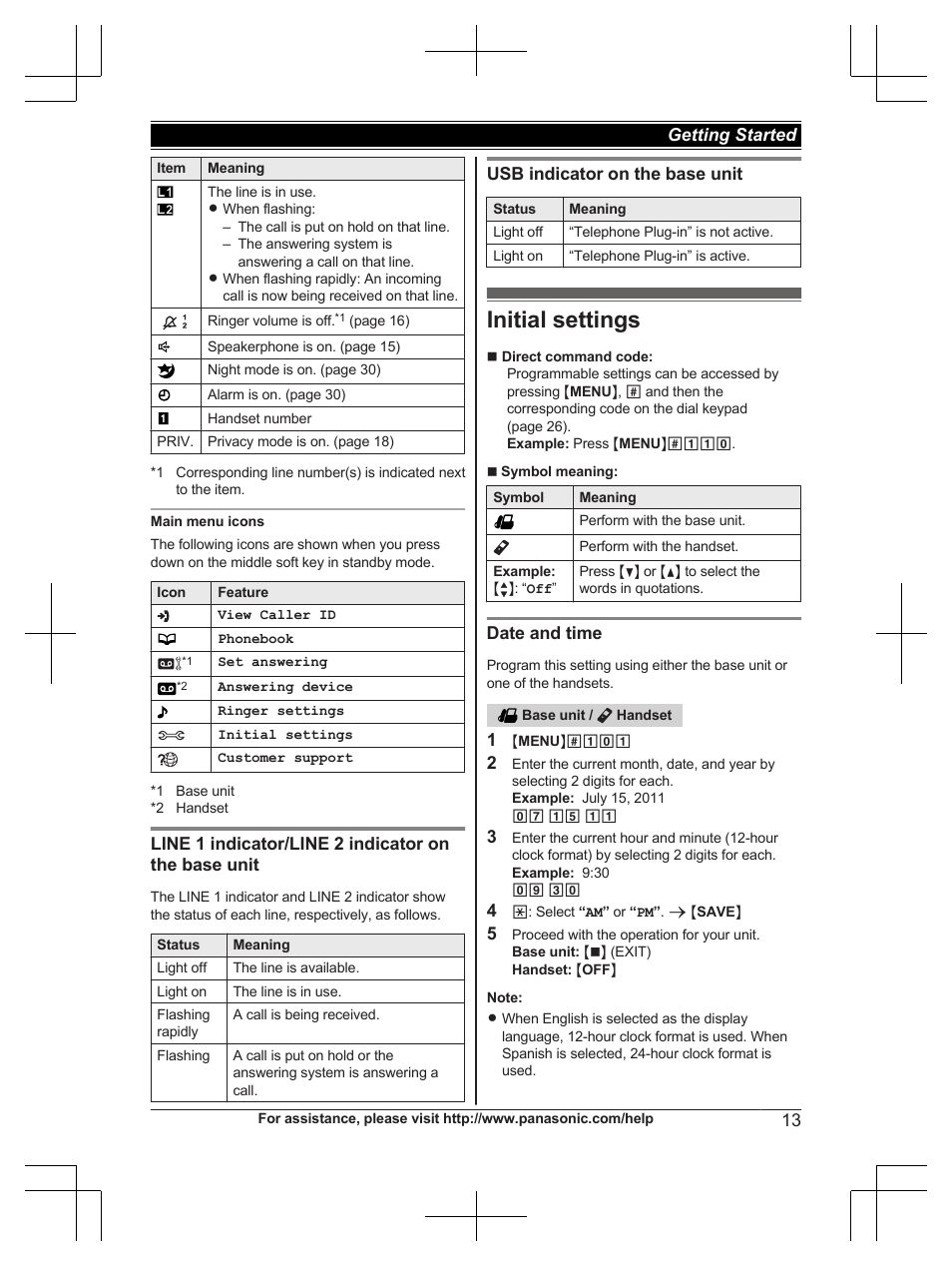 Initial settings | Panasonic KX-TG9472 User Manual | Page 13 / 64