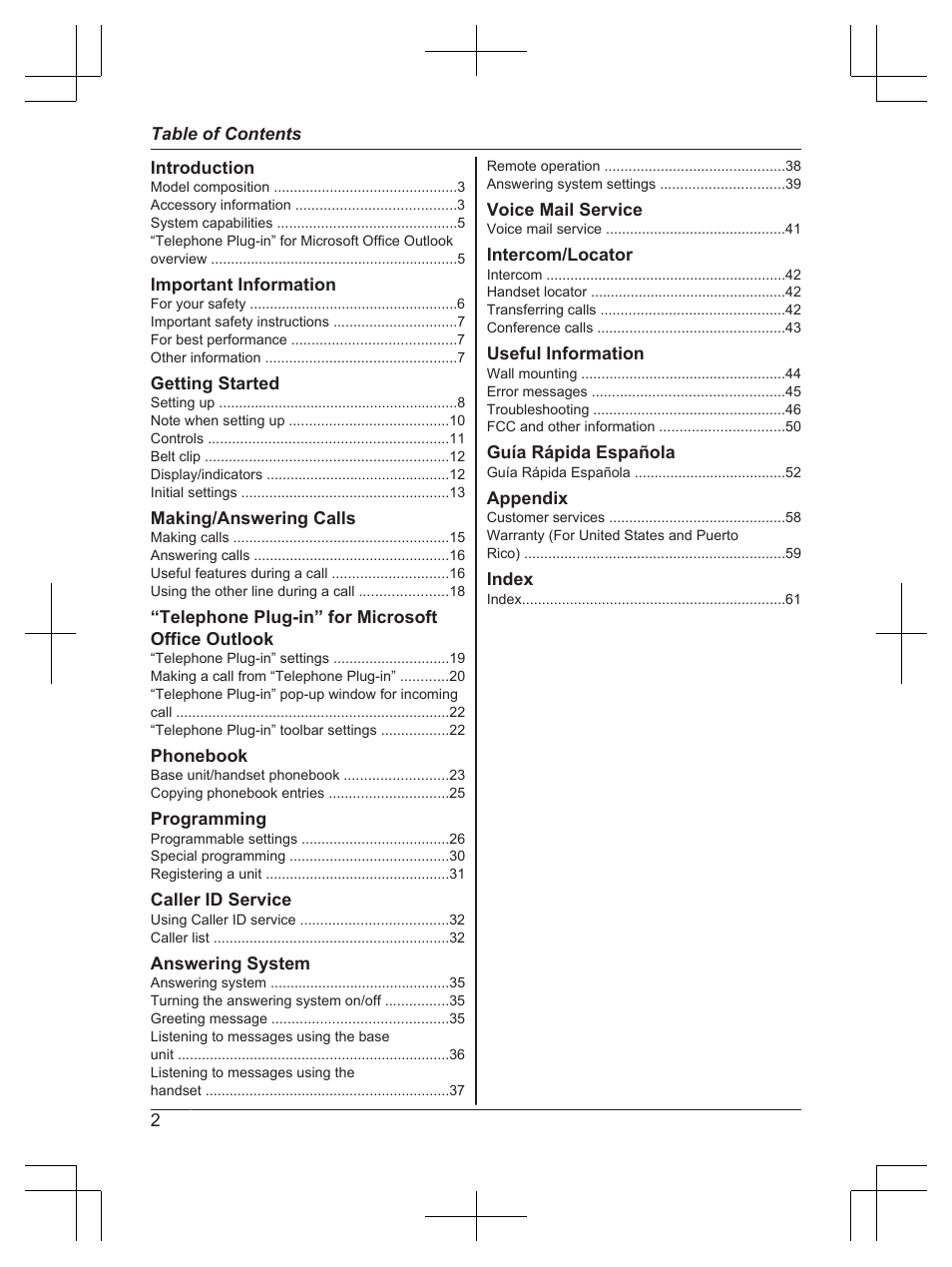 Panasonic KX-TG9472 User Manual | Page 2 / 64