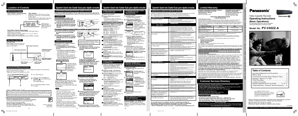 Panasonic PV-V4022-A User Manual | 12 pages