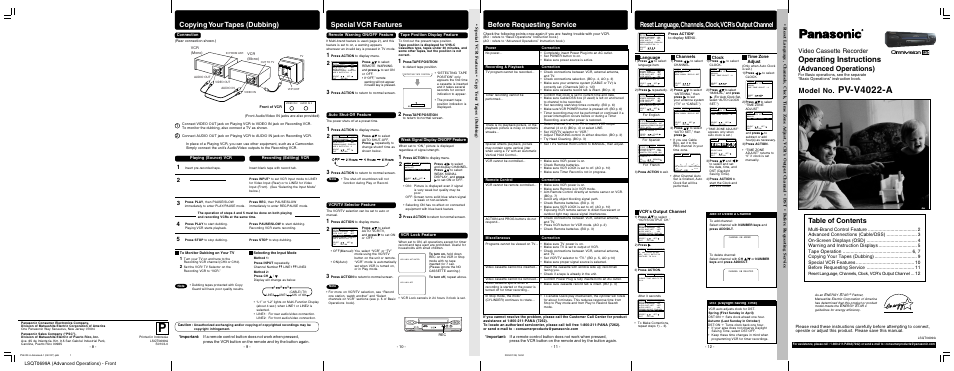 Panasonic PV-V4022-A User Manual | Page 11 / 12