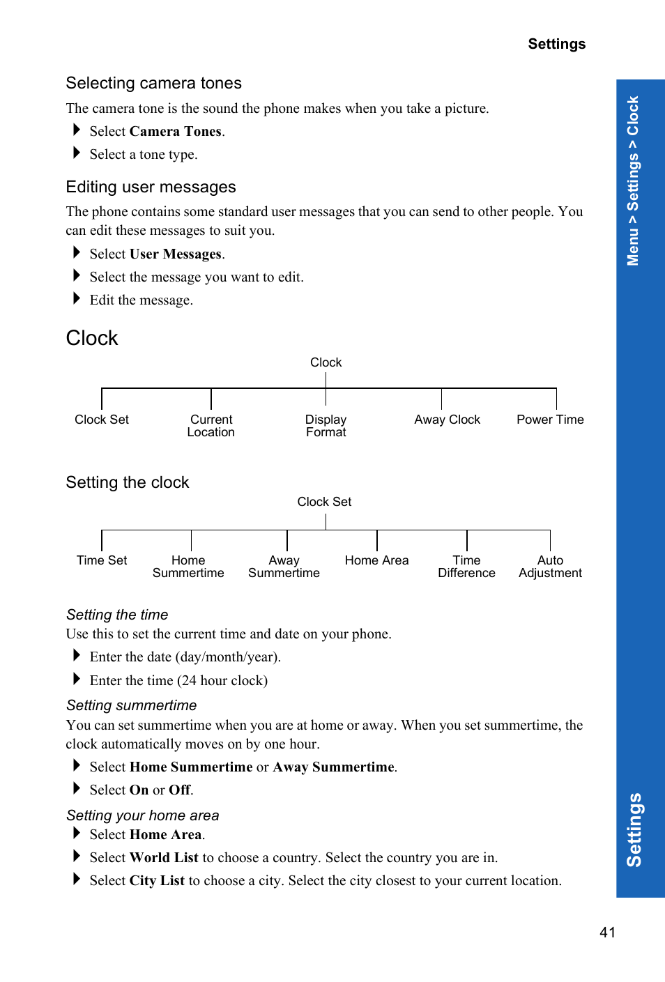 Clock, Se ttings | Panasonic P342i User Manual | Page 40 / 128