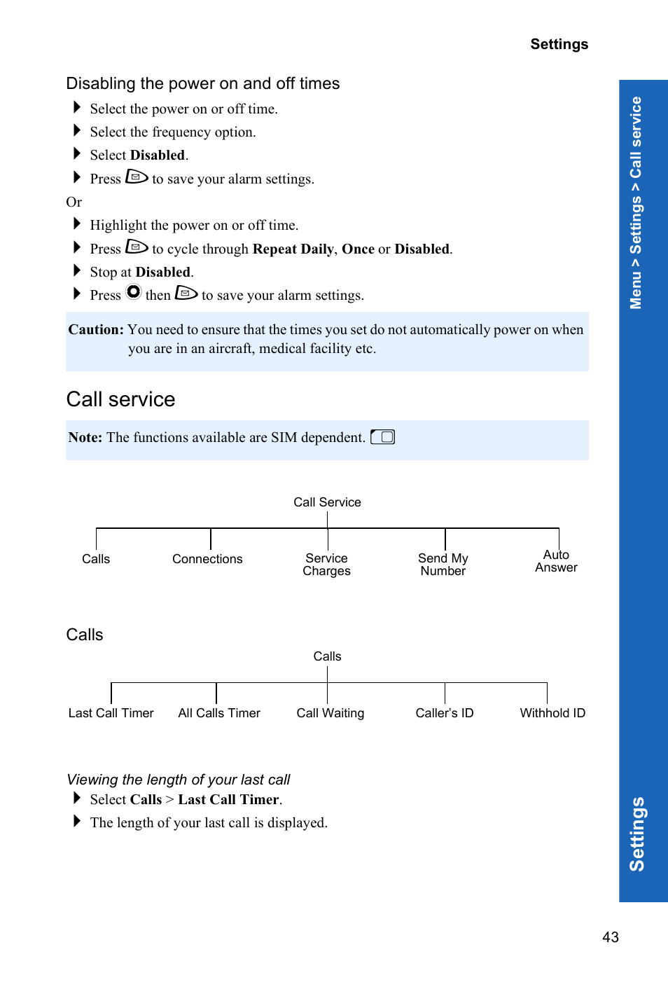 Call service, Se ttings | Panasonic P342i User Manual | Page 42 / 128