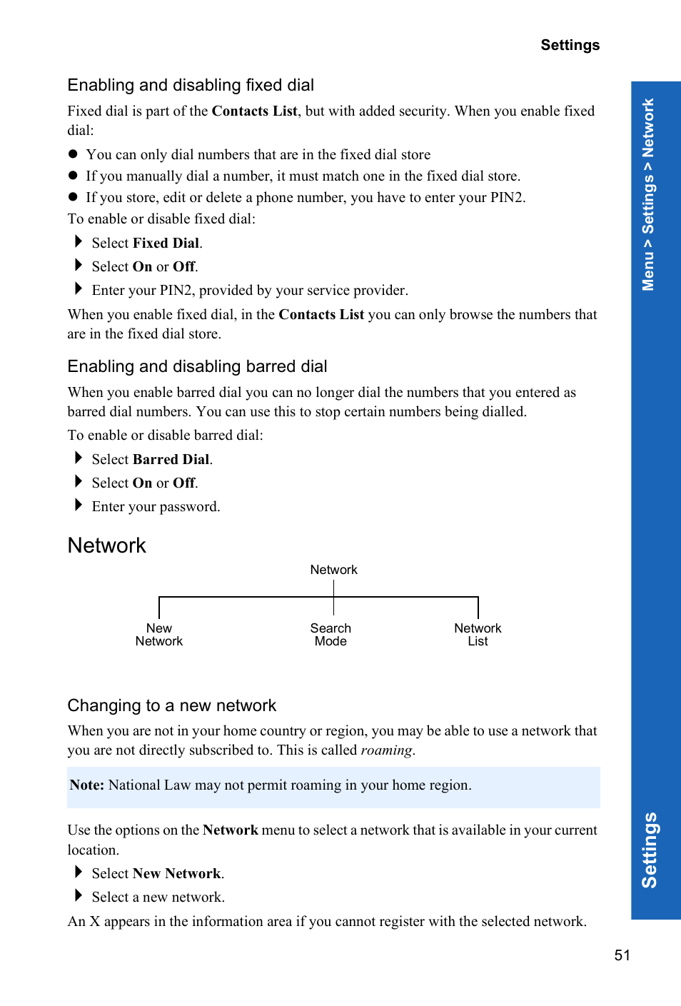 Network, Se ttings | Panasonic P342i User Manual | Page 50 / 128