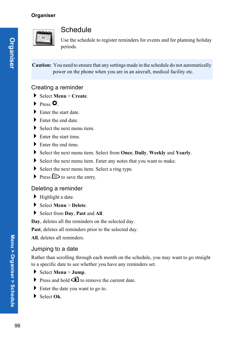Schedule | Panasonic P342i User Manual | Page 97 / 128