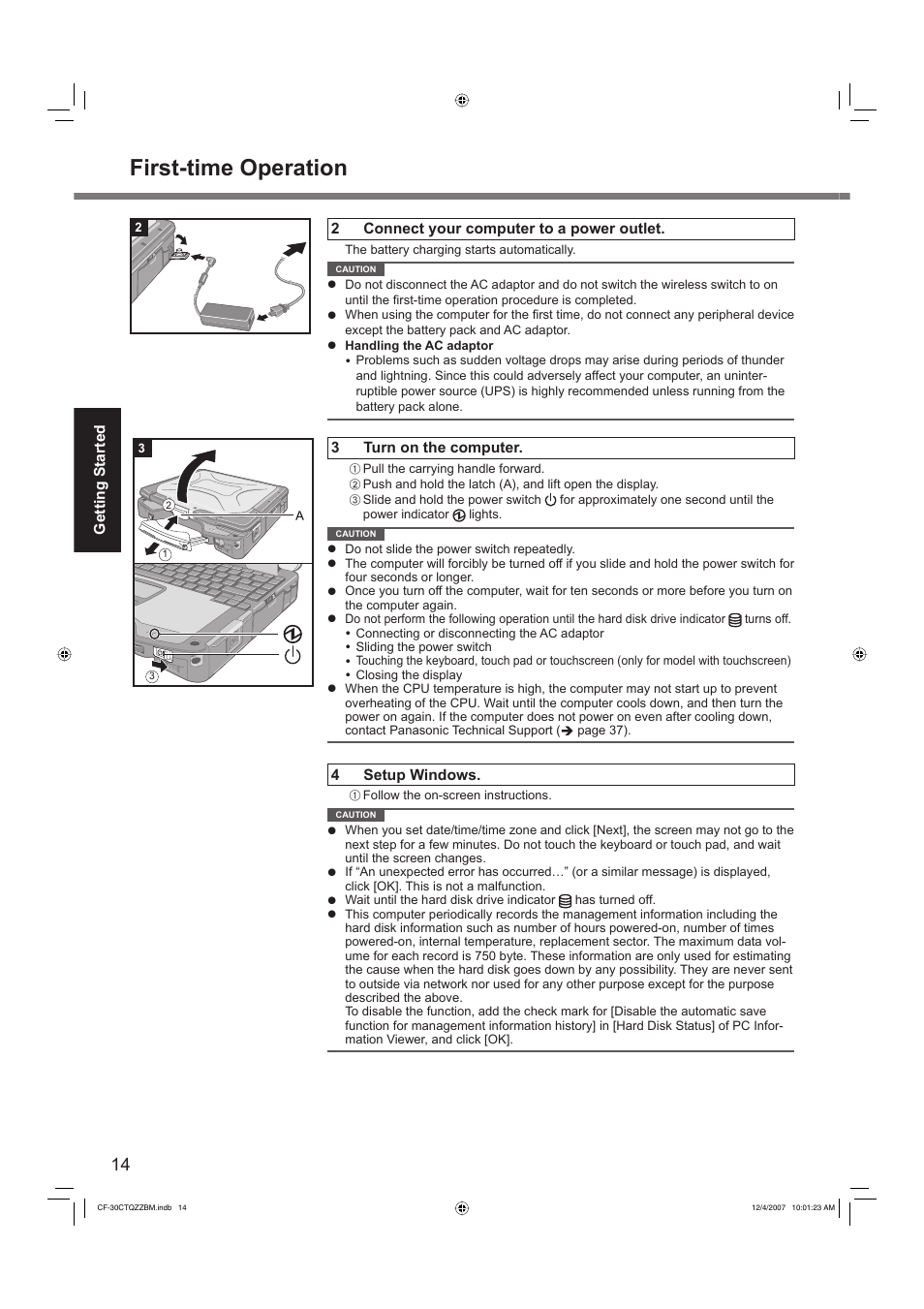 First-time operation | Panasonic CF-30 User Manual | Page 14 / 40