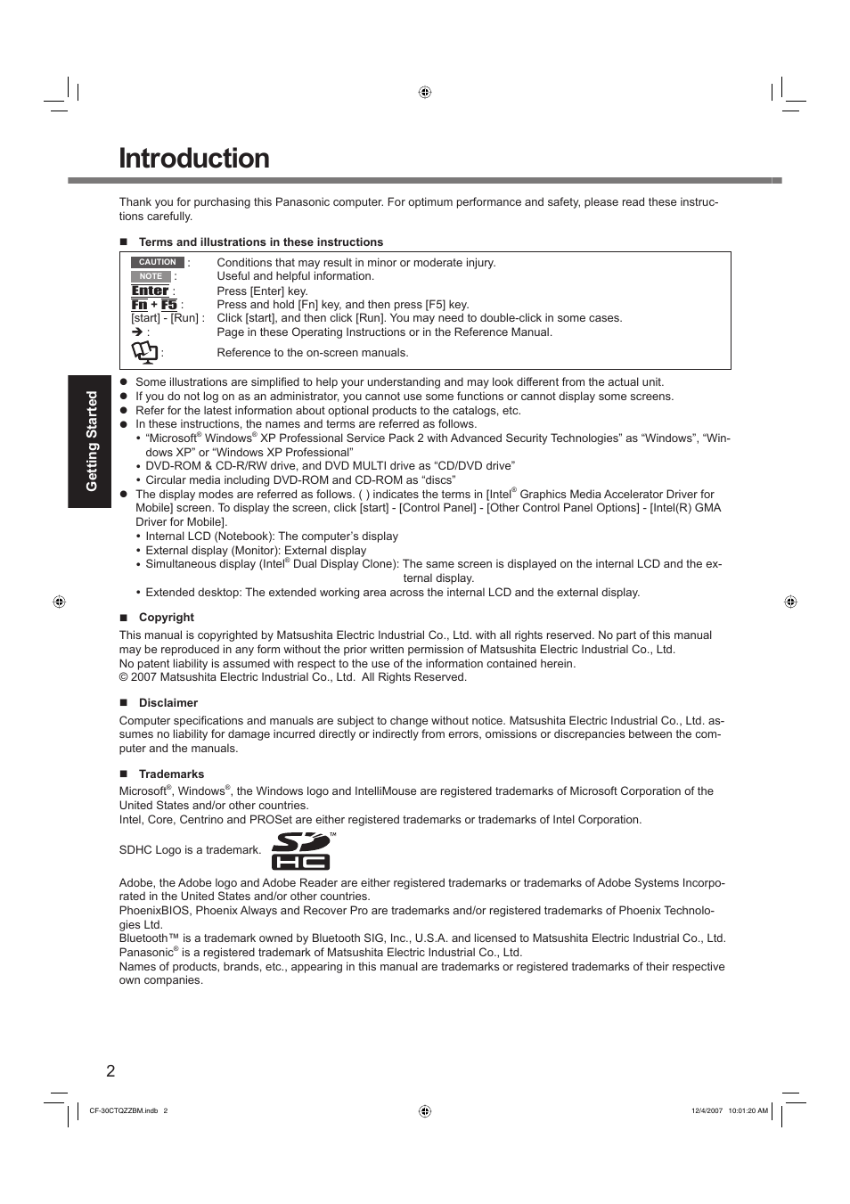 Introduction | Panasonic CF-30 User Manual | Page 2 / 40