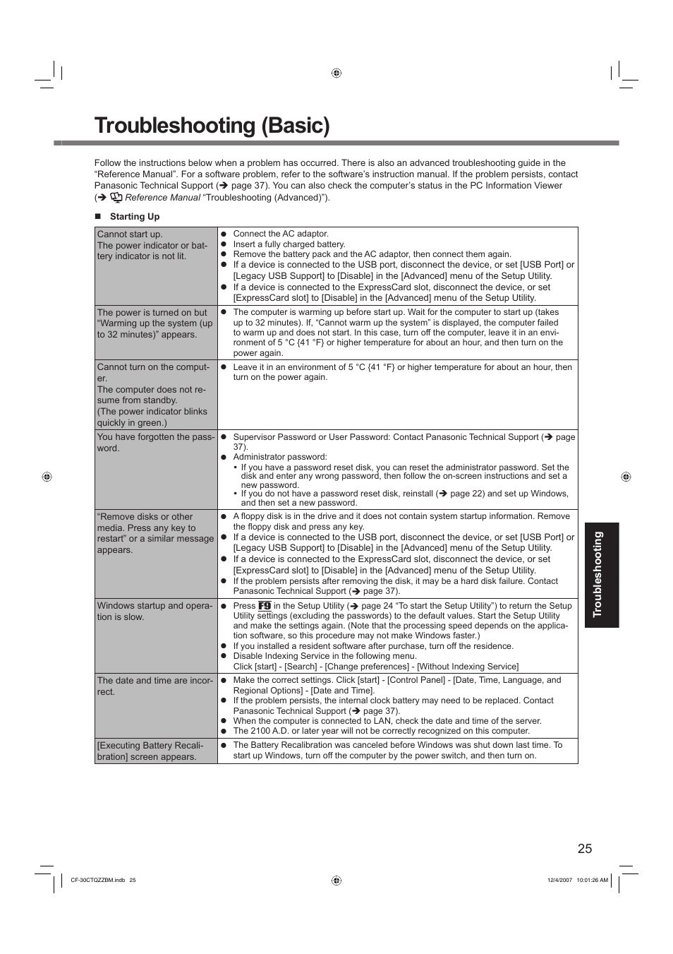 Troubleshooting (basic) | Panasonic CF-30 User Manual | Page 25 / 40