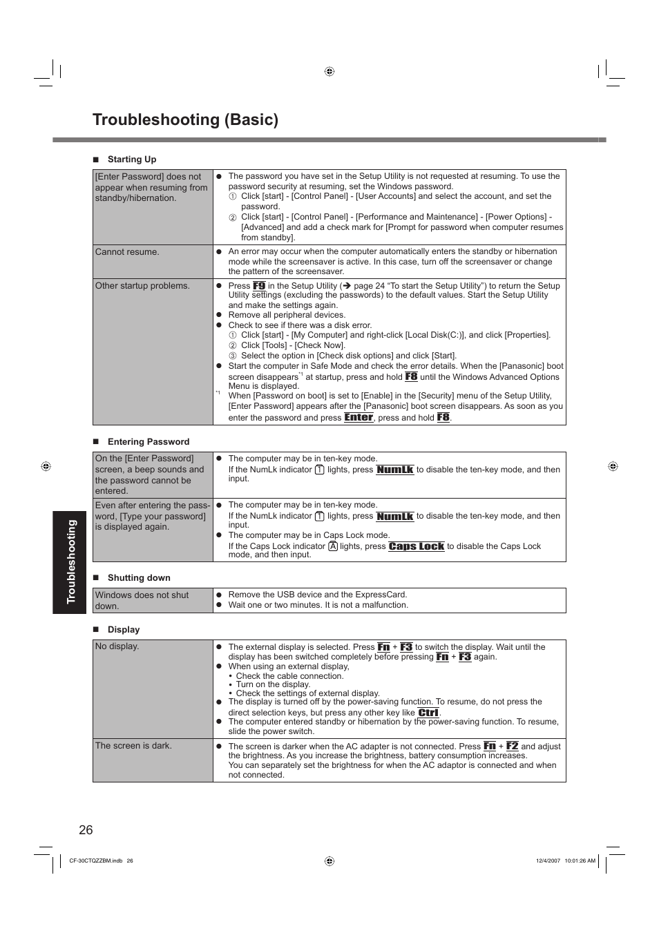 Troubleshooting (basic) | Panasonic CF-30 User Manual | Page 26 / 40