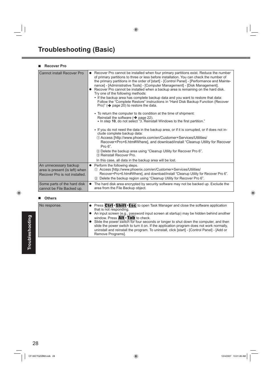 Troubleshooting (basic) | Panasonic CF-30 User Manual | Page 28 / 40