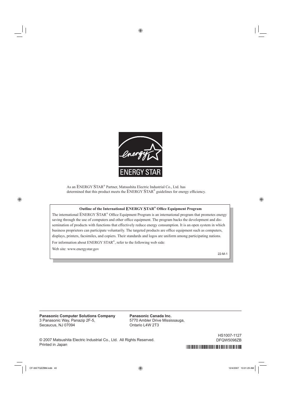 Panasonic CF-30 User Manual | Page 40 / 40