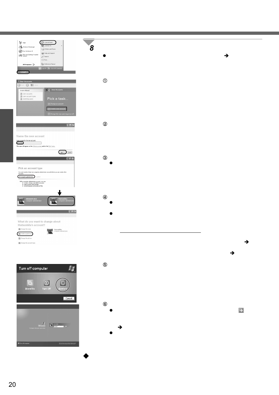 First-time operation | Panasonic CF-W2 User Manual | Page 20 / 76