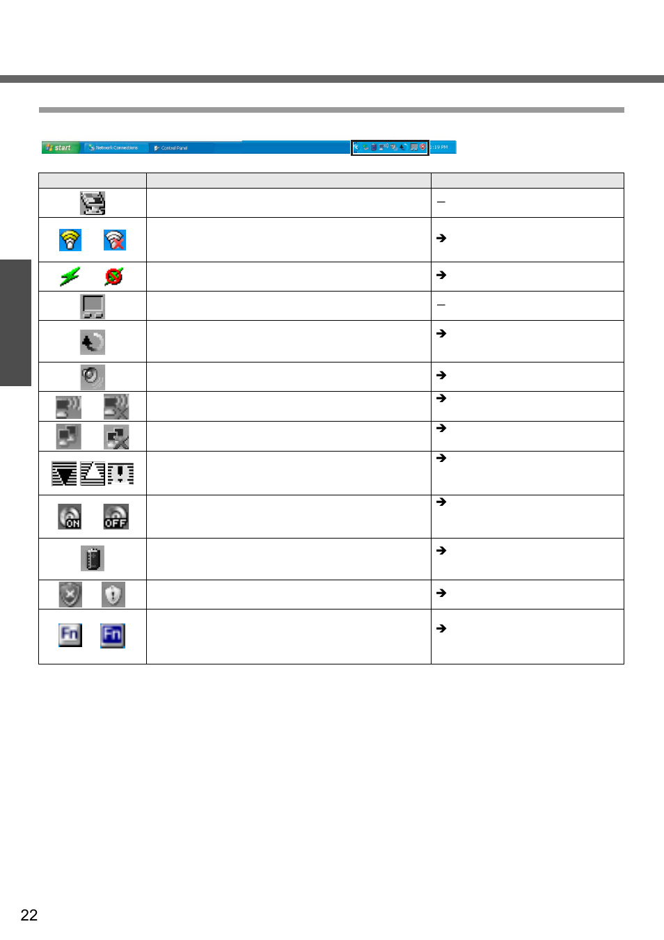 First-time operation, Roles of icons on the notification area | Panasonic CF-W2 User Manual | Page 22 / 76