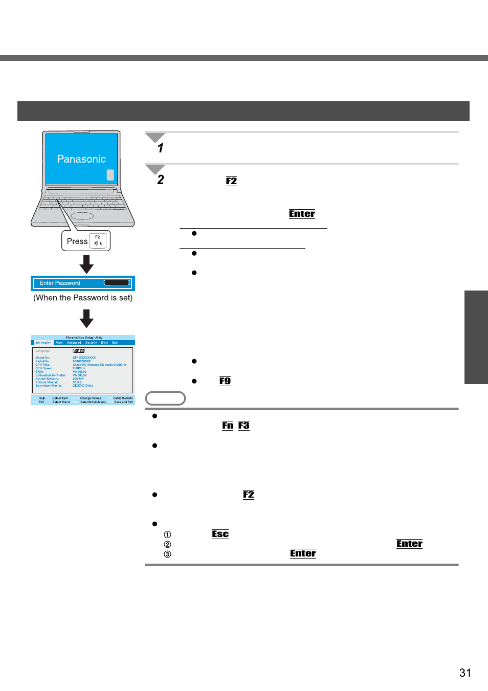 Setup utility, Running the setup utility | Panasonic CF-W2 User Manual | Page 31 / 76