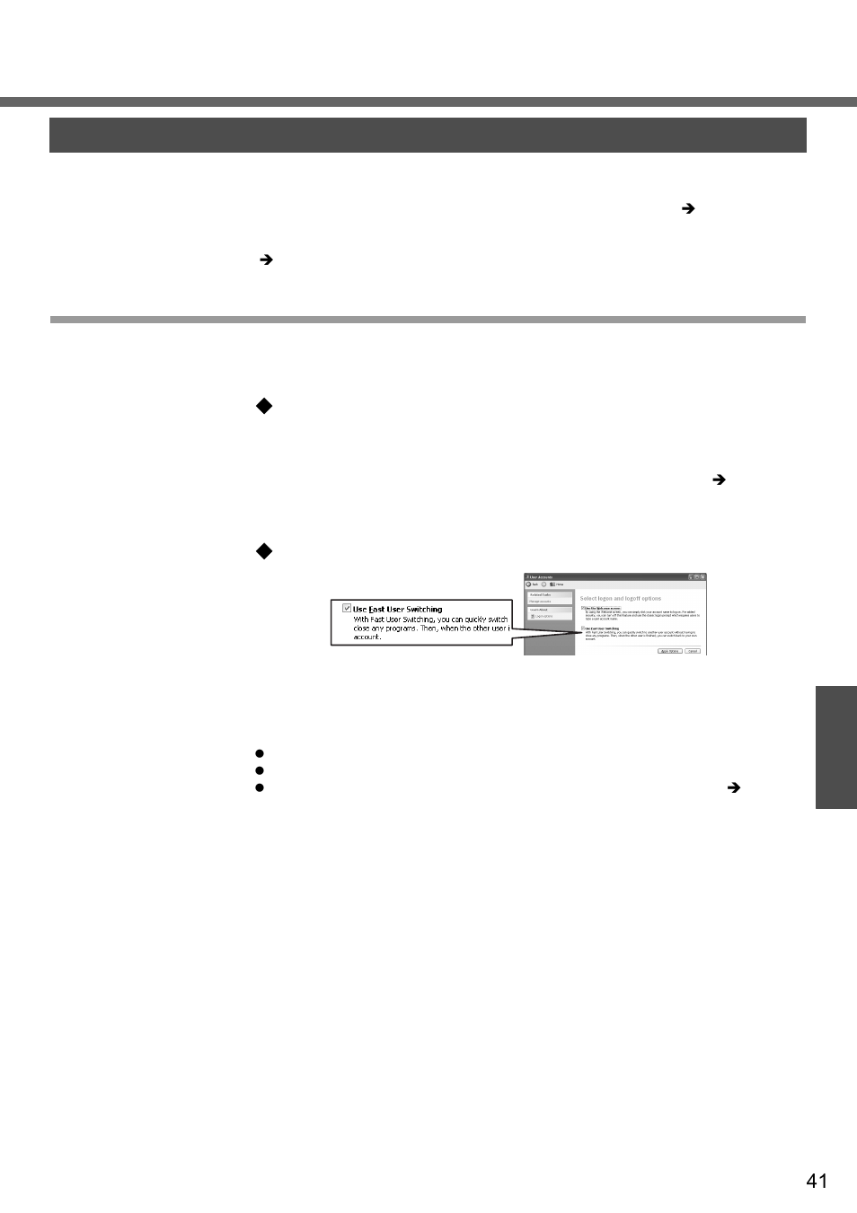 Windows / antivirus protection, Windows/antivirus protection, Windows | Change the way users log on or off, Use the welcome screen, Use fast user switching | Panasonic CF-W2 User Manual | Page 41 / 76