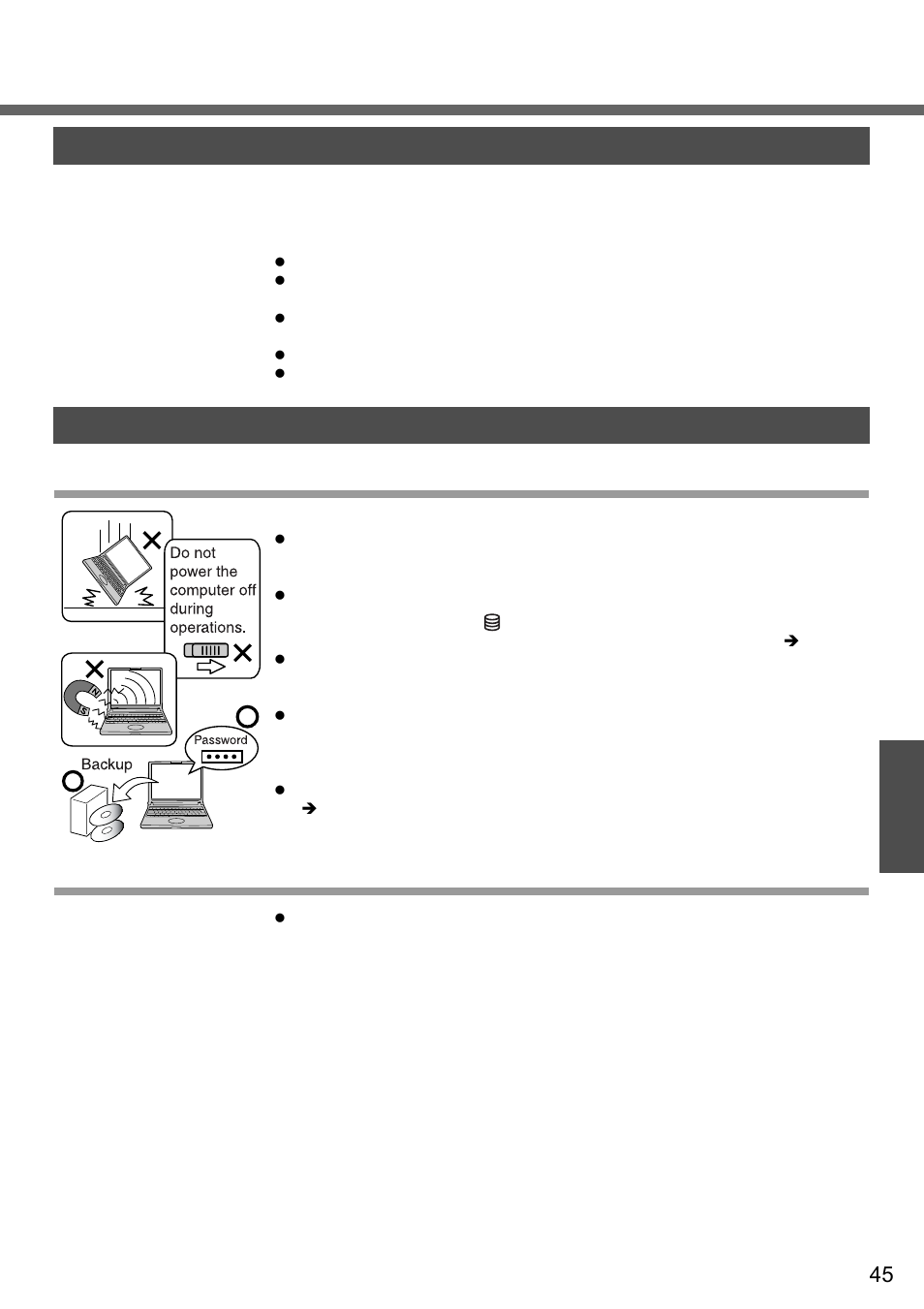 Use of peripheral devices / internal hard disk, Use of peripheral devices/internal hard disk, When using peripheral devices internal hard disk | When changing hard disk partitions | Panasonic CF-W2 User Manual | Page 45 / 76