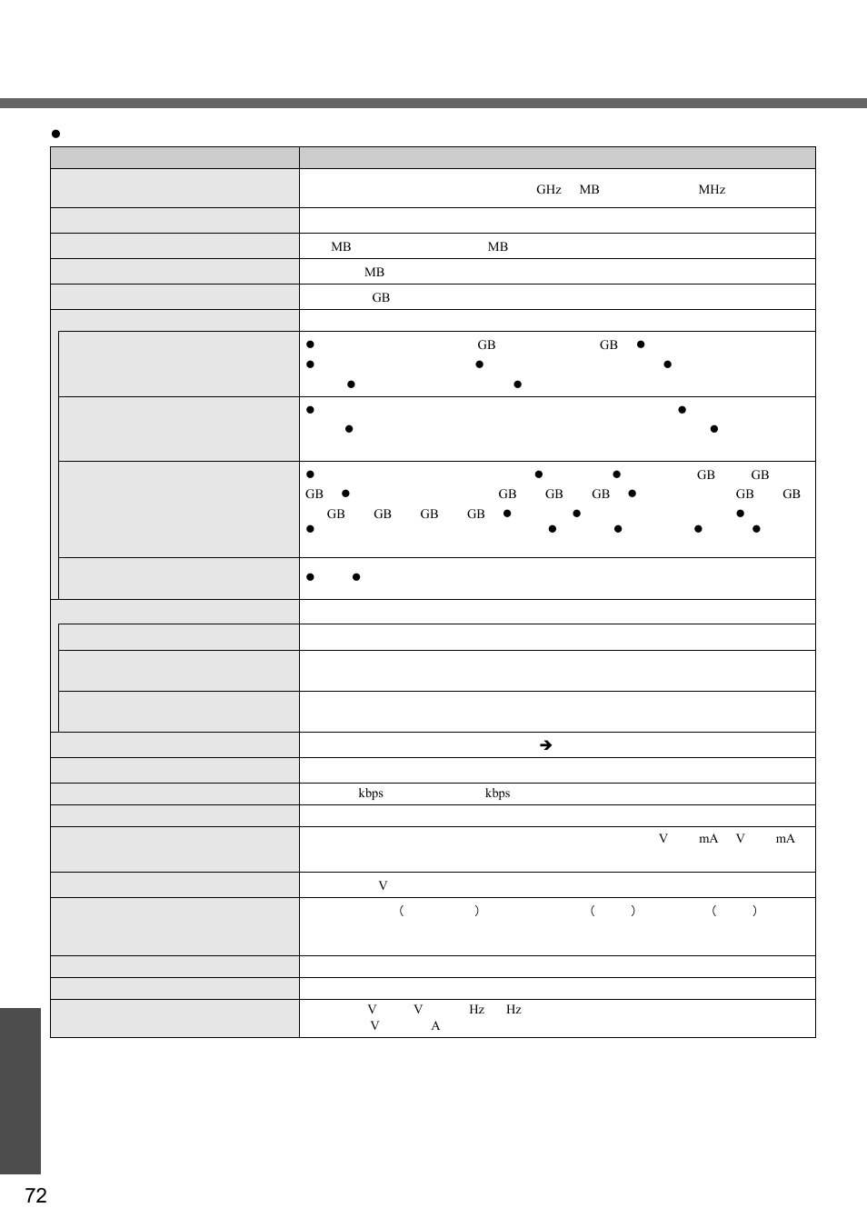 Specifications, Im p o rt ant inf o rmat ion | Panasonic CF-W2 User Manual | Page 72 / 76