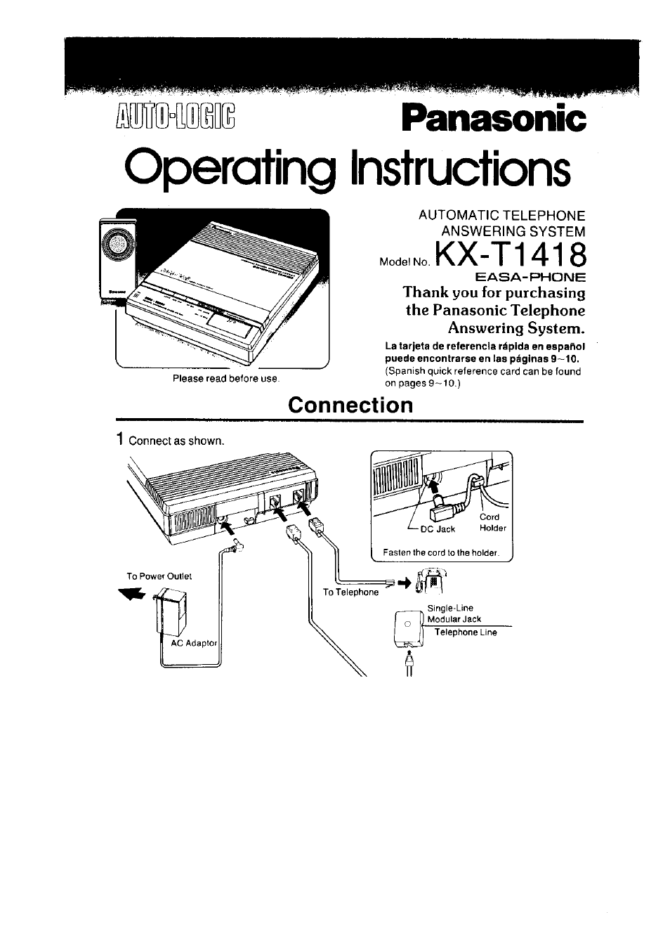 Panasonic KXT1418 User Manual | 9 pages