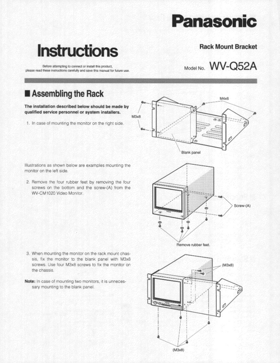 Panasonic NOTF FOUND WV-Q52A User Manual | 2 pages