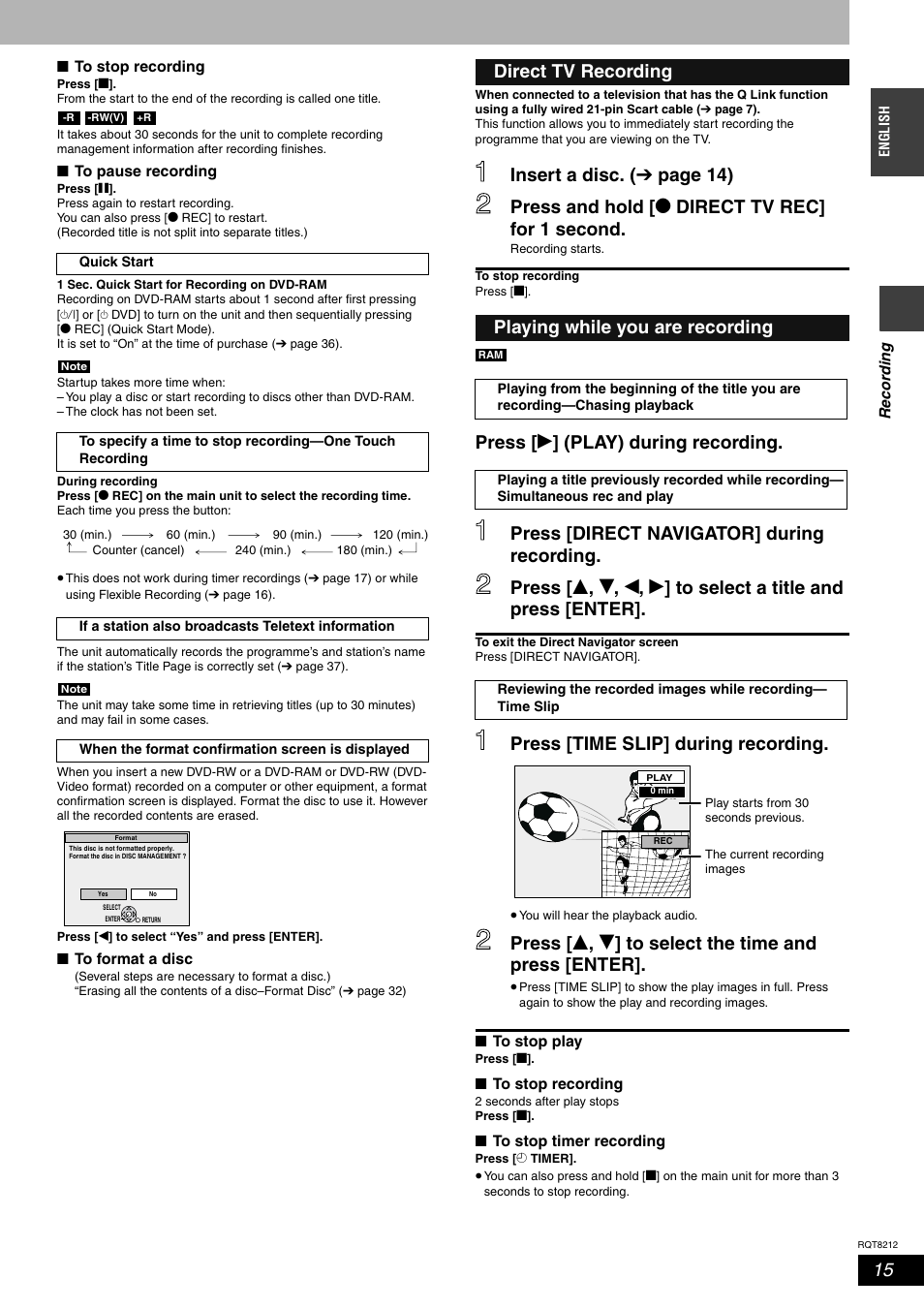 Press [time slip] during recording | Panasonic DMR-ES20  EN User Manual | Page 15 / 48