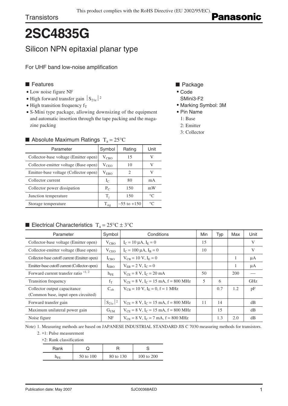 Panasonic 2SC4835G User Manual | 4 pages