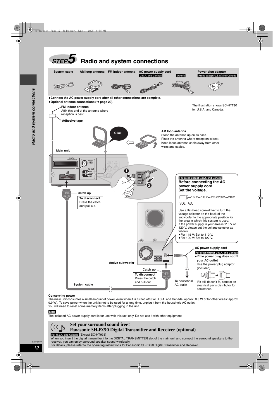 Step, Radio and system connections | Panasonic SC-HT730 User Manual | Page 12 / 40