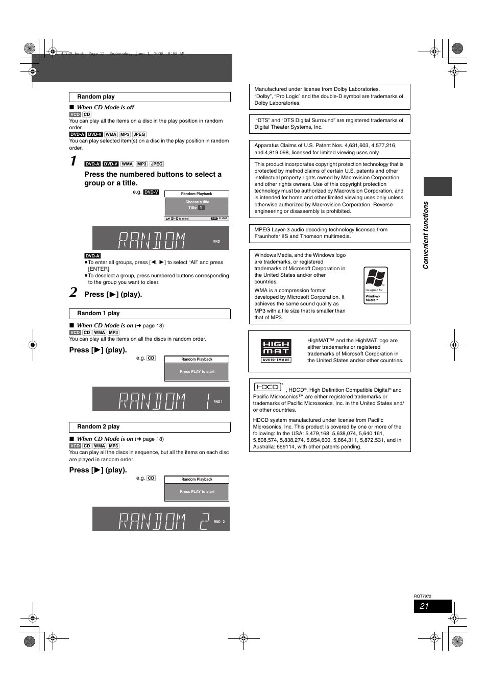 Press [ 1 ] (play) | Panasonic SC-HT730 User Manual | Page 21 / 40