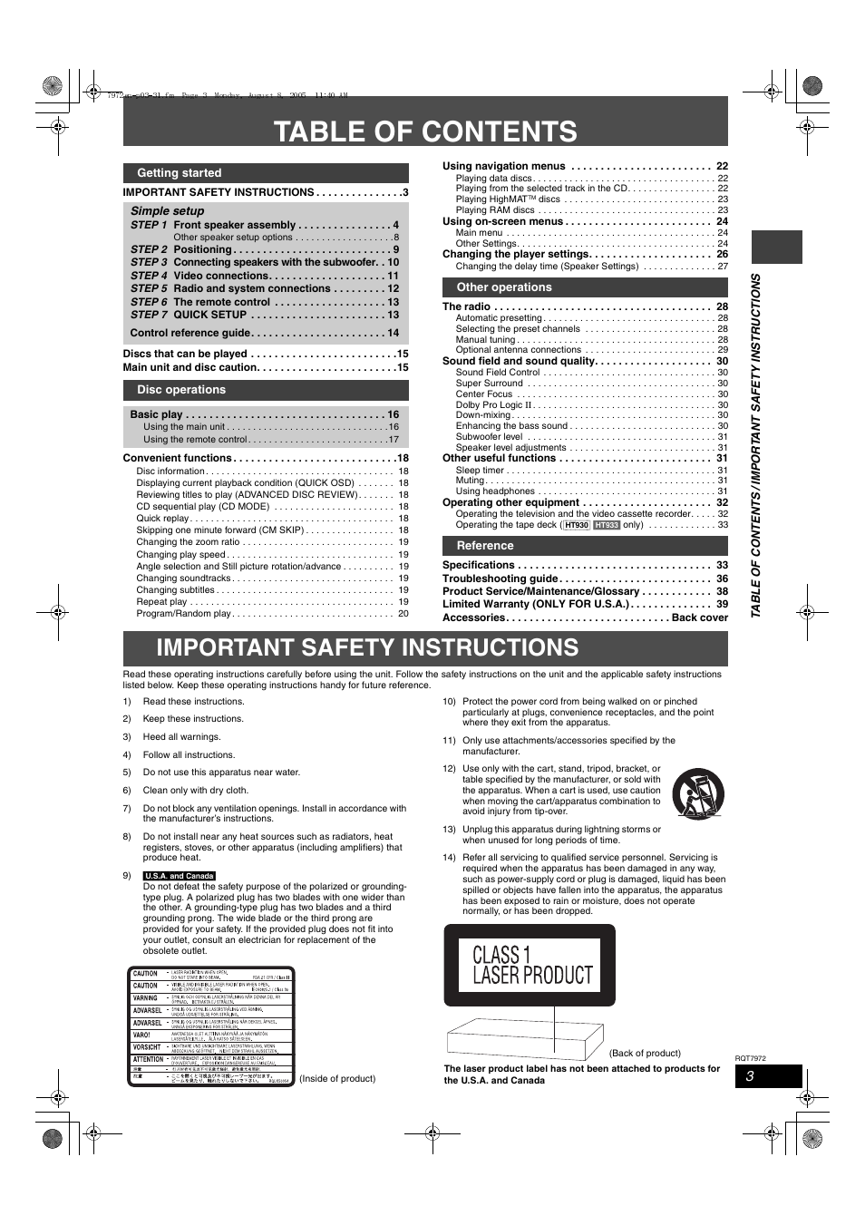 Panasonic SC-HT730 User Manual | Page 3 / 40