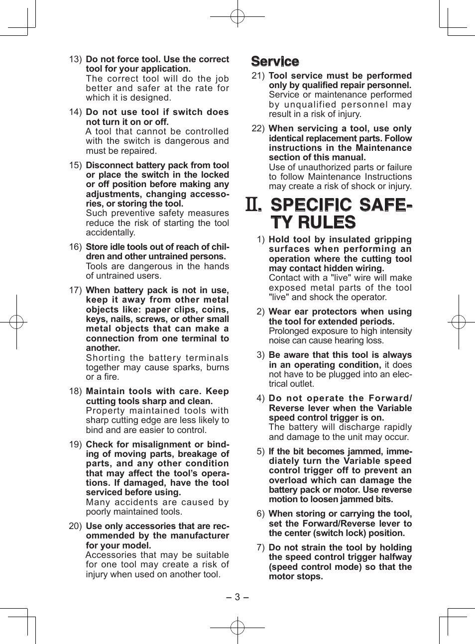 Specific safe- ty rules, Service | Panasonic EY6813 User Manual | Page 3 / 12