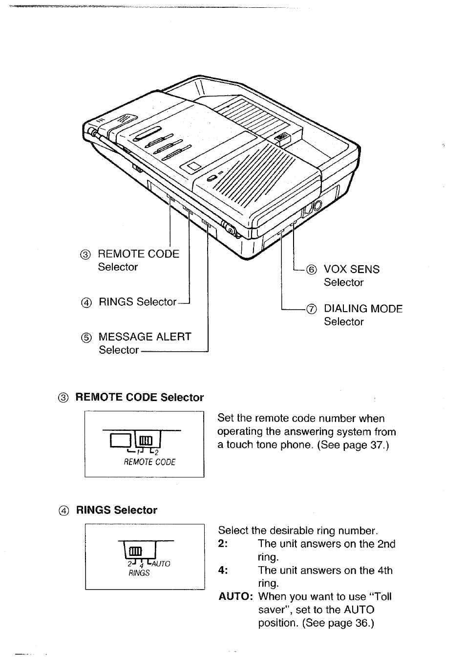 Rings selector | Panasonic KX-T4300BA User Manual | Page 16 / 66