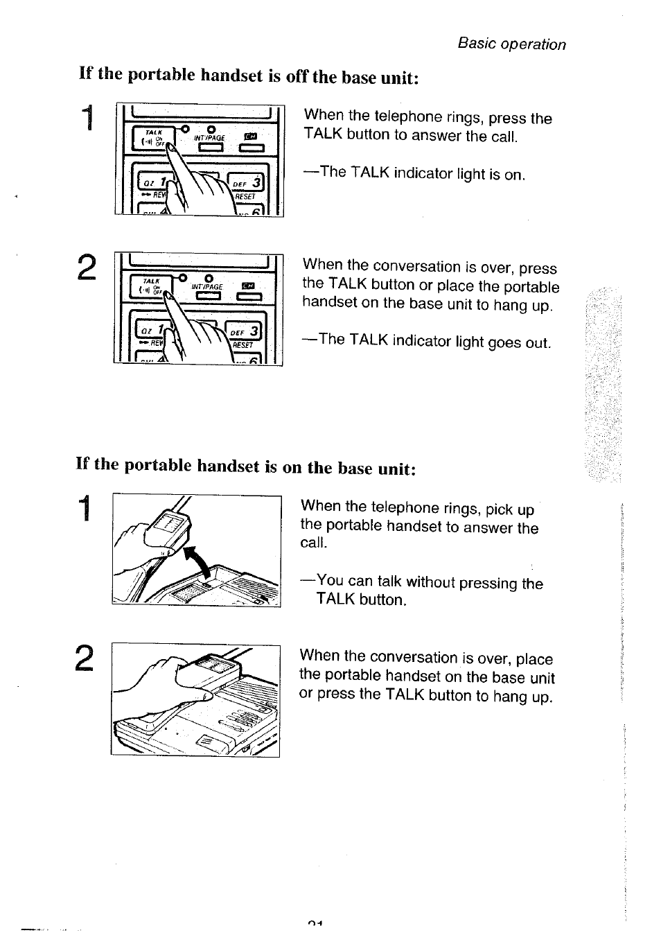 If the portable handset is off the base unit, If the portable handset is on the base unit | Panasonic KX-T4300BA User Manual | Page 21 / 66