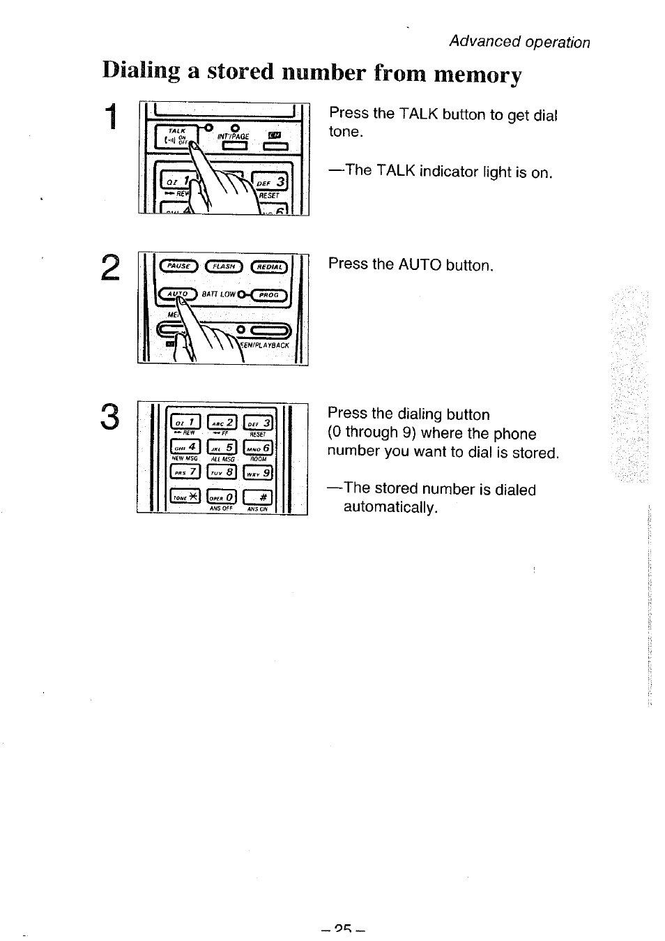 Dialing a stored number from memory | Panasonic KX-T4300BA User Manual | Page 25 / 66