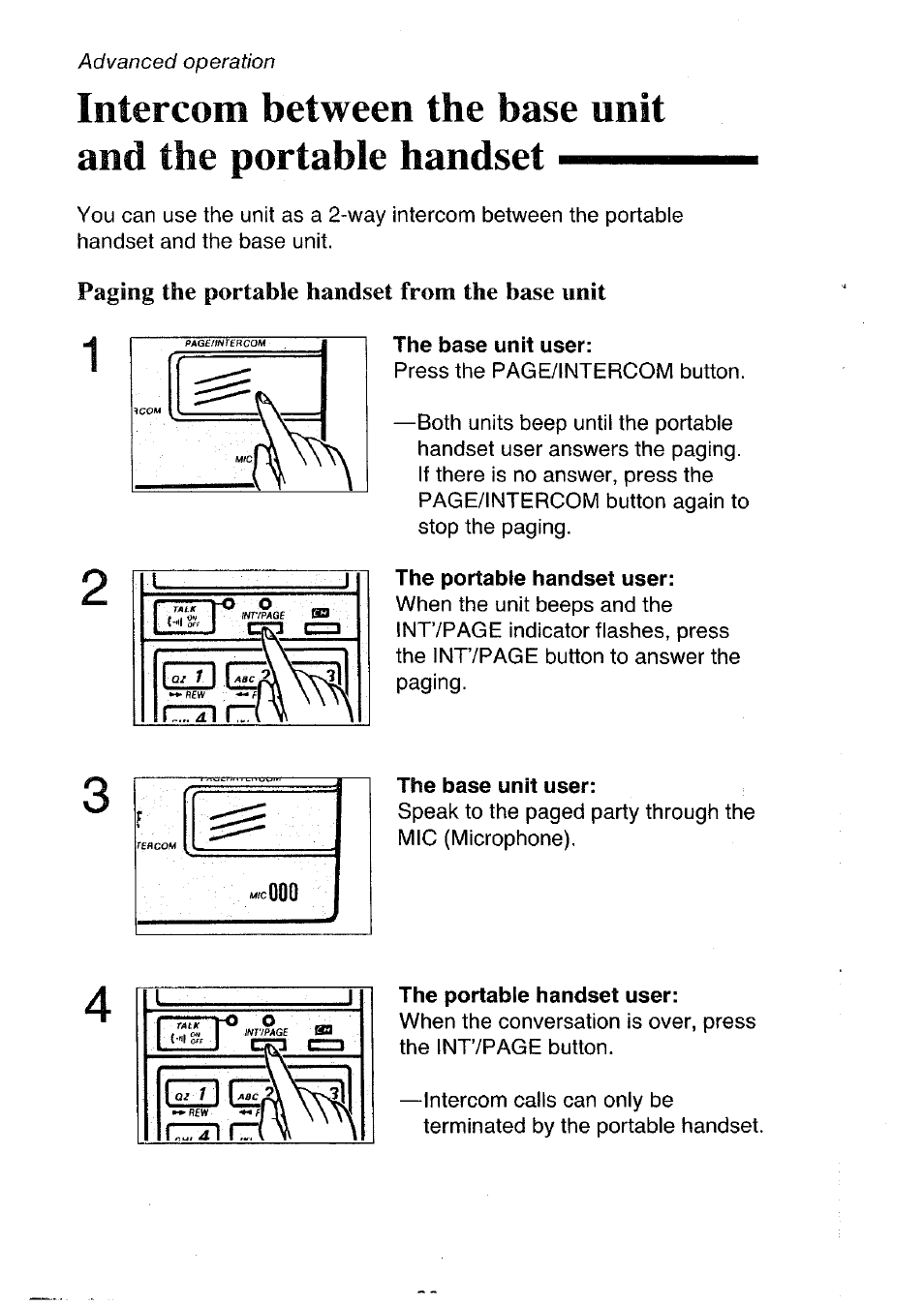 The base unit user, The portable handset user, Paging the portable handset from the base unit | Panasonic KX-T4300BA User Manual | Page 26 / 66